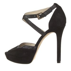 MICHAEL KORS strapped black suede platform heels